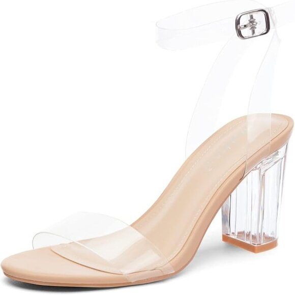 Clear Strap Heels Lucite Block Heel Transparent Sandals Size 10 ZriEy - Picture 1 of 7